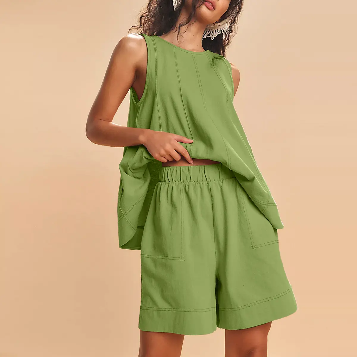 Yeokou Women's 2 Piece Sleeveless Outfit with Shorts
