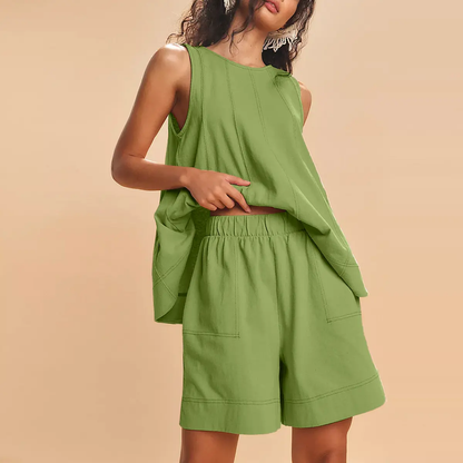 Yeokou Women's 2 Piece Sleeveless Outfit with Shorts