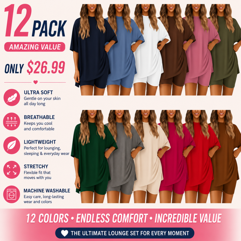 🔥Women's Two Piece Lounge Set Summer Casual Oversized Shirts Biker Shorts