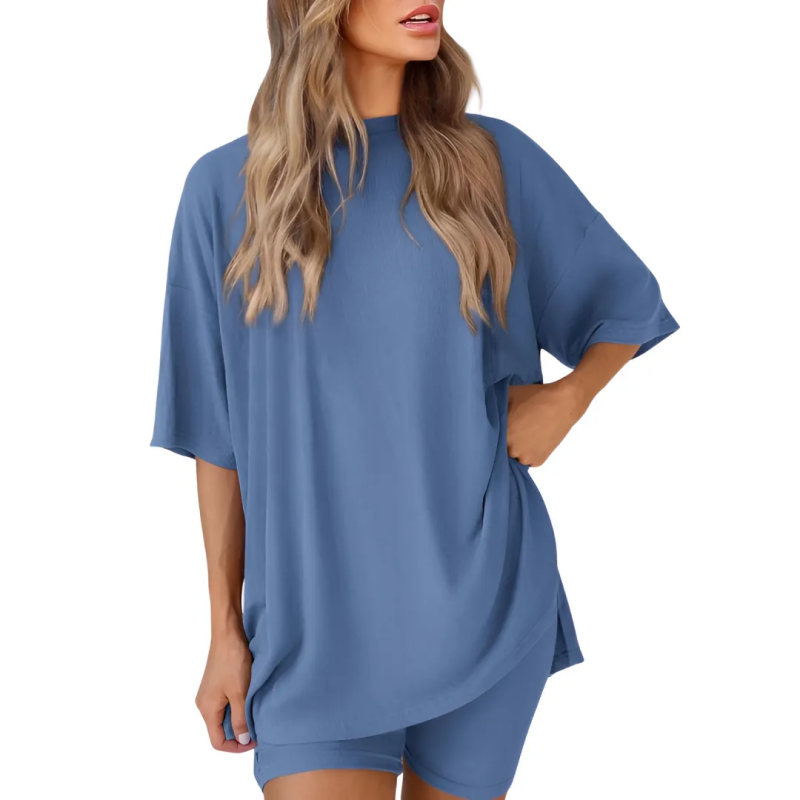 🔥Women's Two Piece Lounge Set Summer Casual Oversized Shirts Biker Shorts