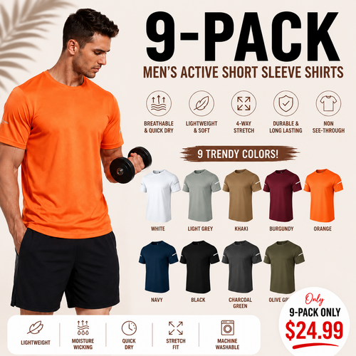 9-PACK Men's Print Reflective Stripe Sports T-Shirts