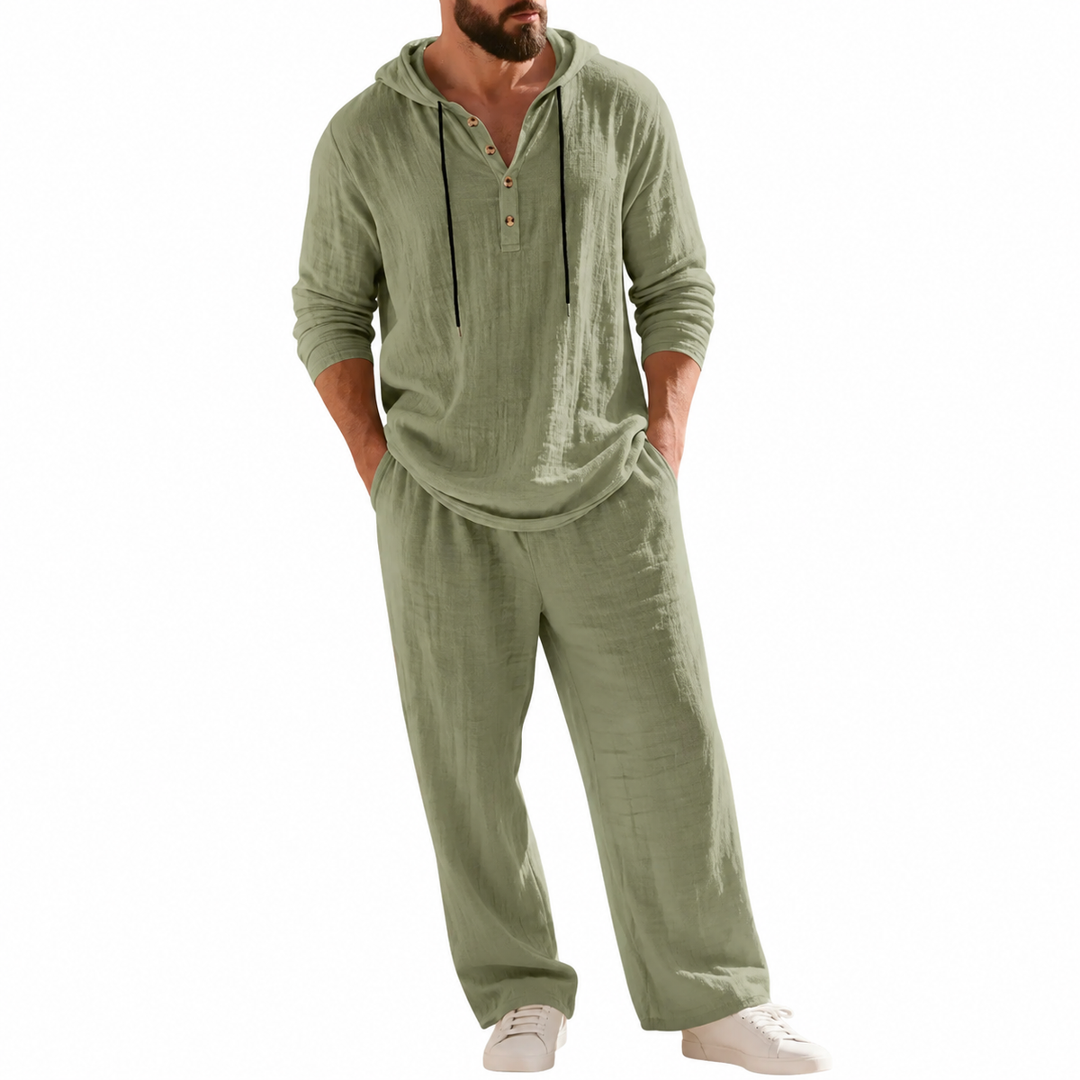 🔥Linen Men's Hooded Casual Loose Top & Pants 2-Piece Set