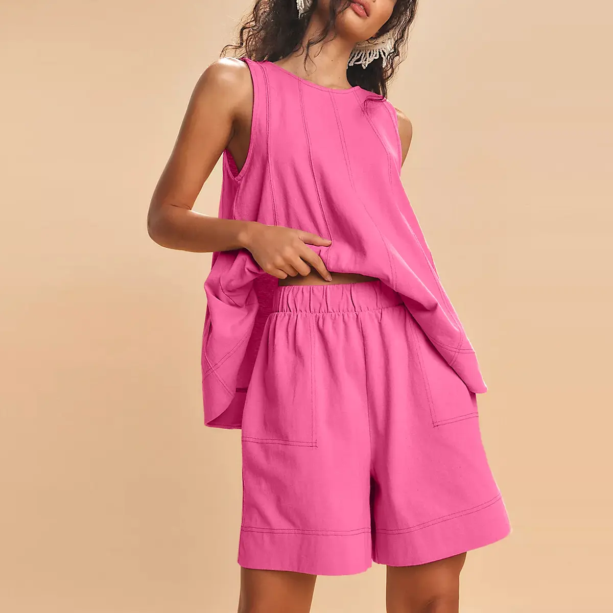 Yeokou Women's 2 Piece Sleeveless Outfit with Shorts