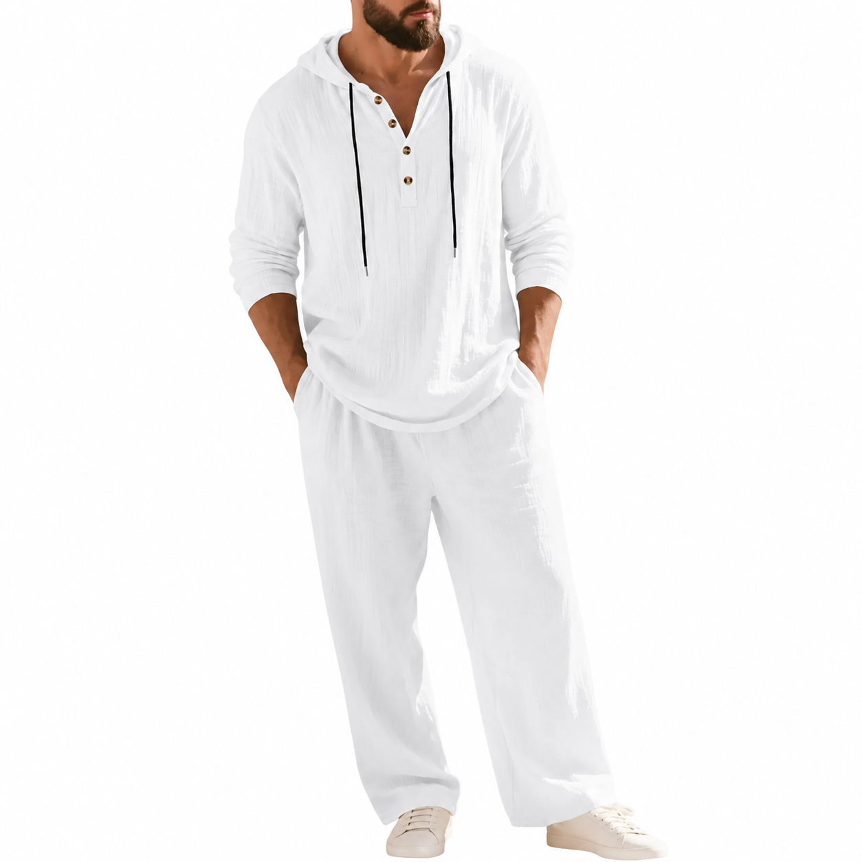 🔥Linen Men's Hooded Casual Loose Top & Pants 2-Piece Set