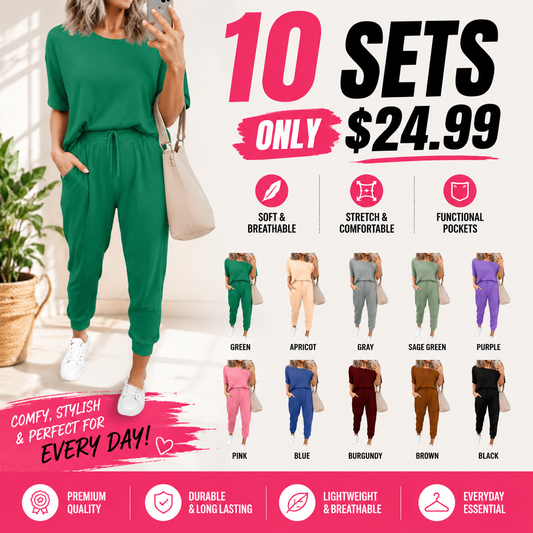 Women's 2-Piece Set Summer Outfits XS-5XL Crew Neck Short Sleeve Tracksuit Jogger Set With Drawstring and Pockets Comfy Lounge Wear