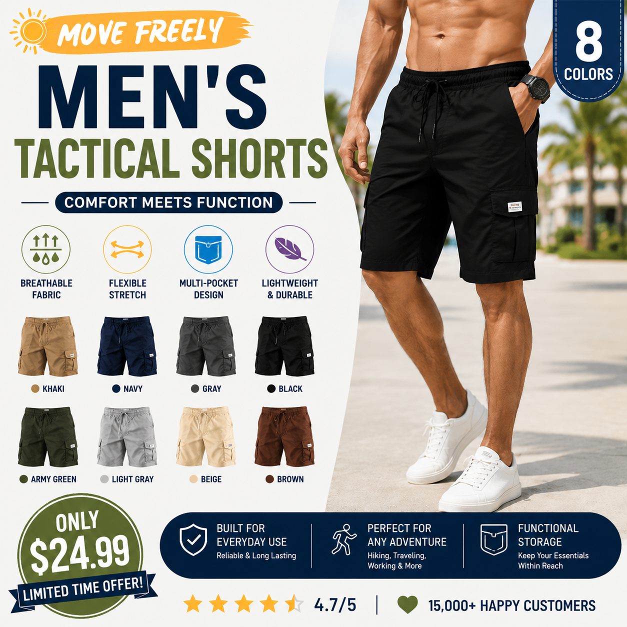 Men's Pockets Drawstring Cargo Shorts