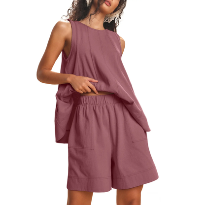 Yeokou Women's 2 Piece Sleeveless Outfit with Shorts