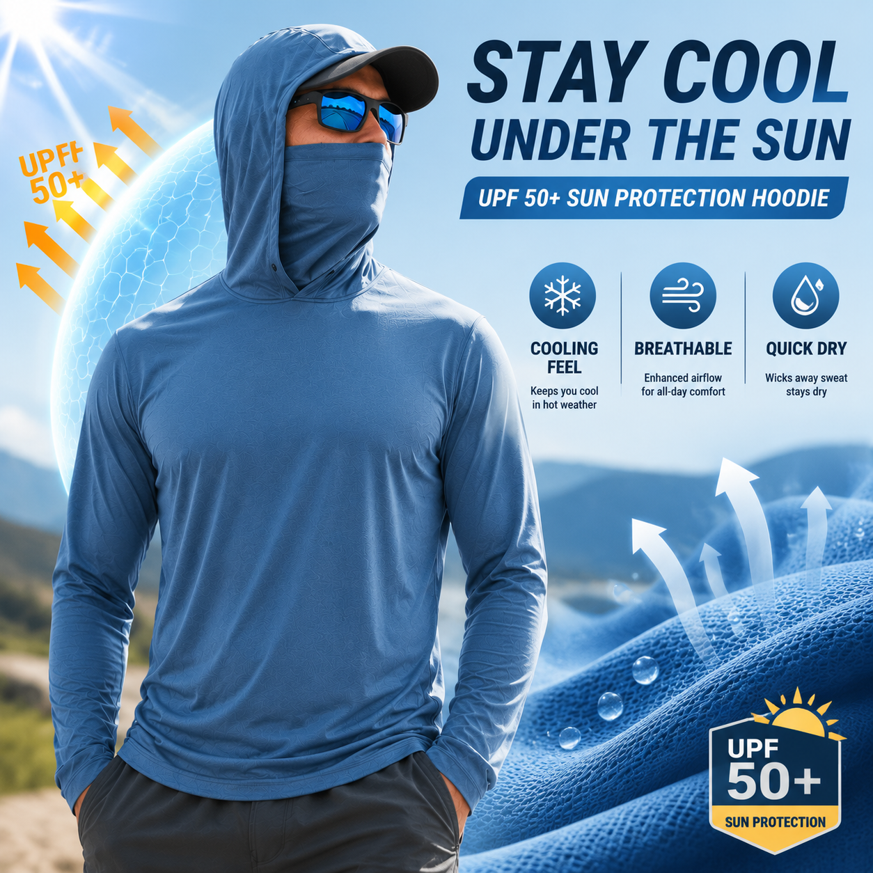 Men's UPF 50+ Long-Sleeve Sun-Protection Hoodie