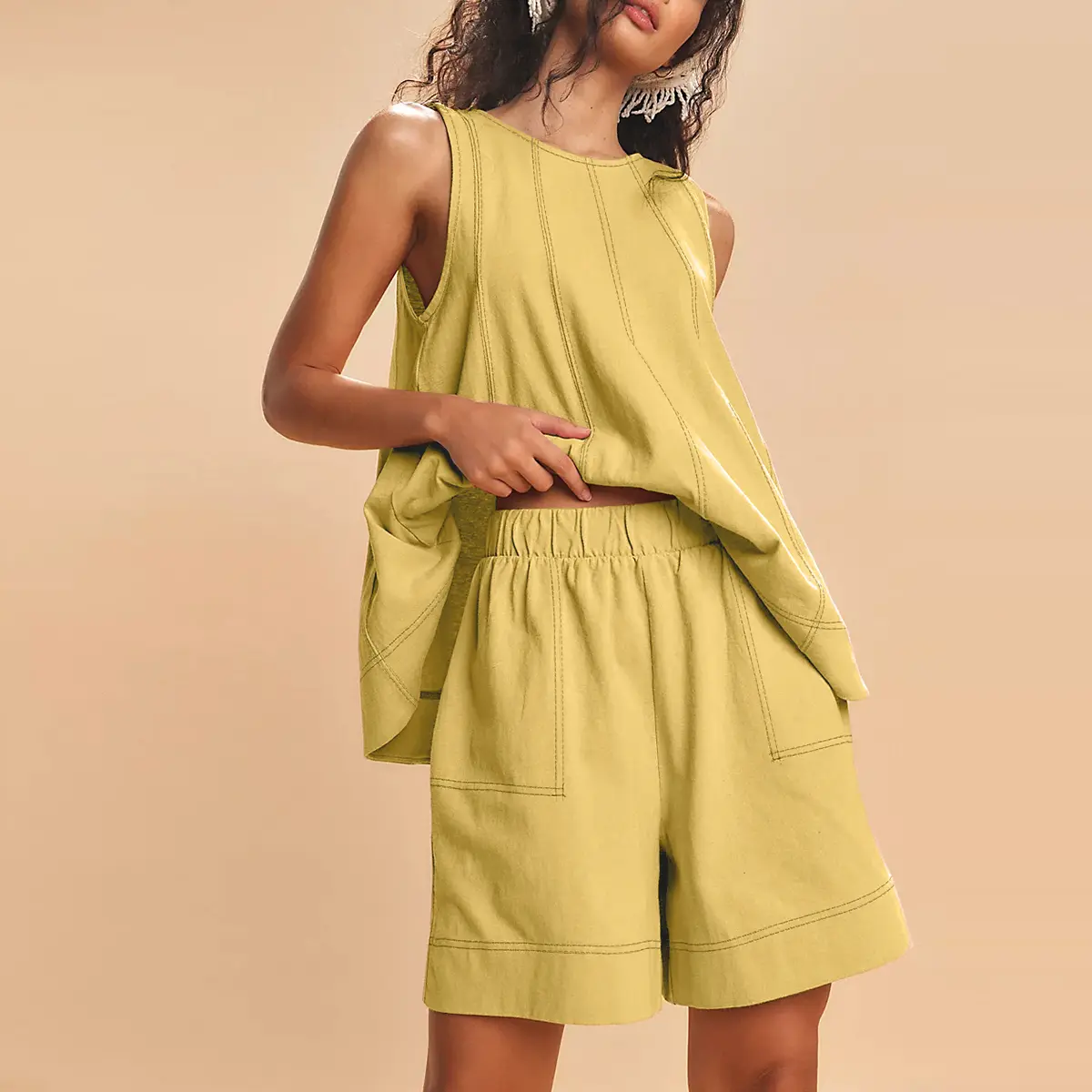 Yeokou Women's 2 Piece Sleeveless Outfit with Shorts