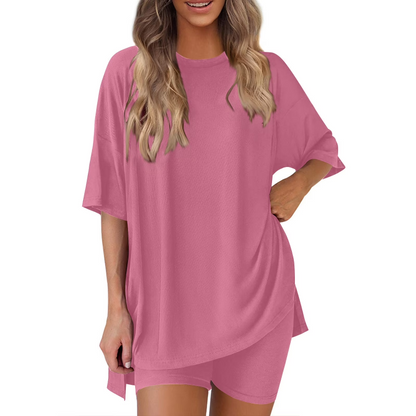🔥Women's Two Piece Lounge Set Summer Casual Oversized Shirts Biker Shorts