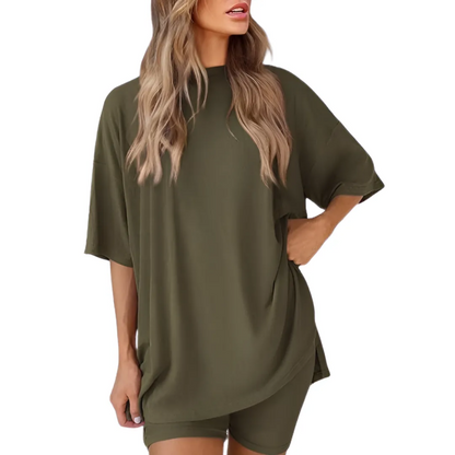 🔥Women's Two Piece Lounge Set Summer Casual Oversized Shirts Biker Shorts