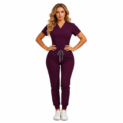 Women's Daily Wear Two-Piece Outfit, Anti-Pilling Lightweight Breathable Multi-Pocket Top & Side Pocket Jogger Pants