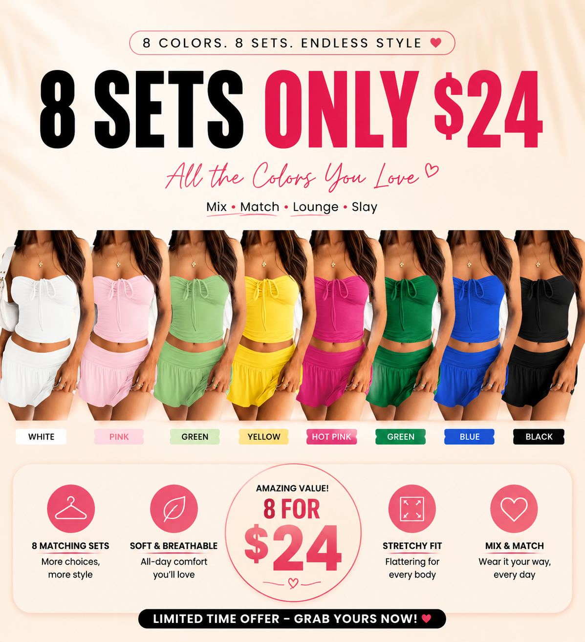 Womens 2 Piece Summer Outfits Y2k Crop Tube Tops and Pleated Mini Skirts Beach Sets