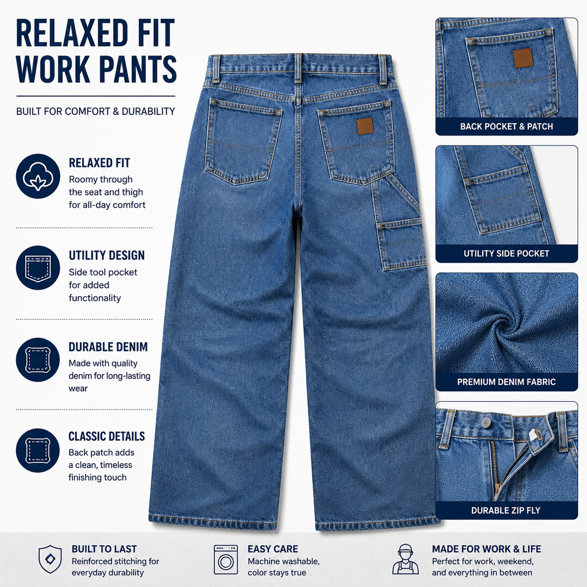 Men's Loose Fit Washed Duck Utility Work Pant 9-PACK with 7 Pockets