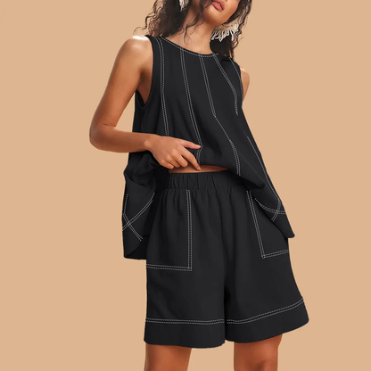 Yeokou Women's 2 Piece Sleeveless Outfit with Shorts