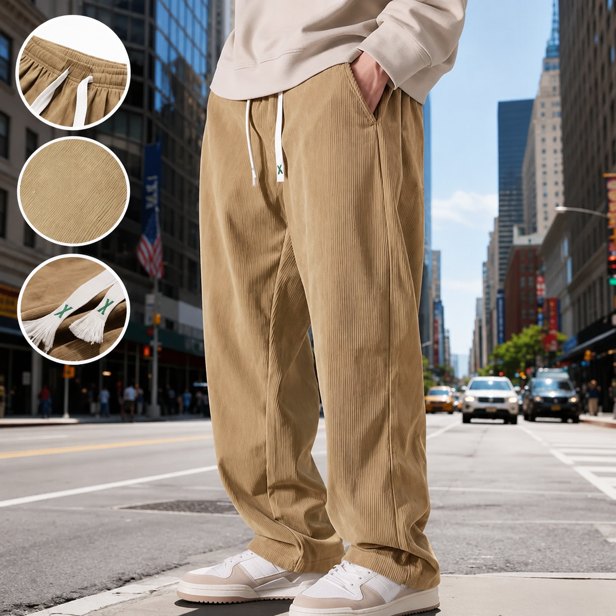 ⚡Men's Corduroy Straight-Leg Sweatpants Autumn New Arrival Loose Fit Wide-Leg Casual Pants⚡