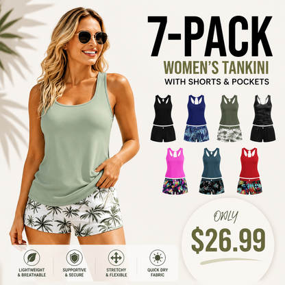 Three Piece Tankini with Shorts with Pockets