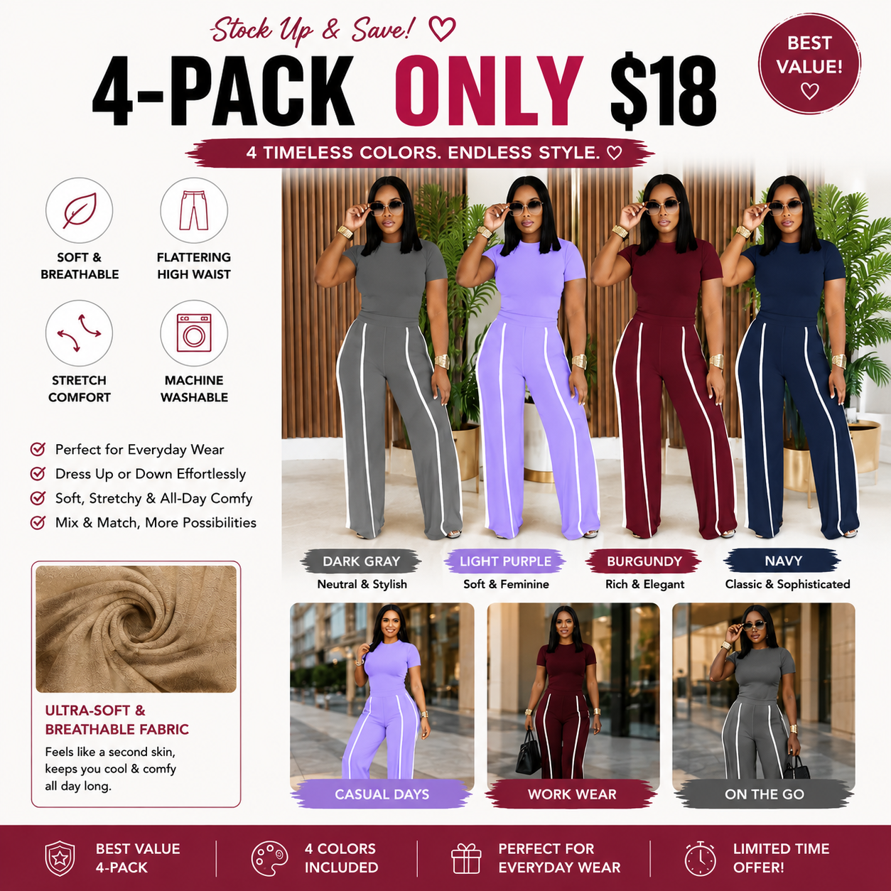 High Waist Contrast Stripe Wide Leg Pants