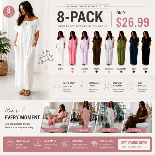 Women's Basic Solid Color Batwing Sleeve Loungewear Dress