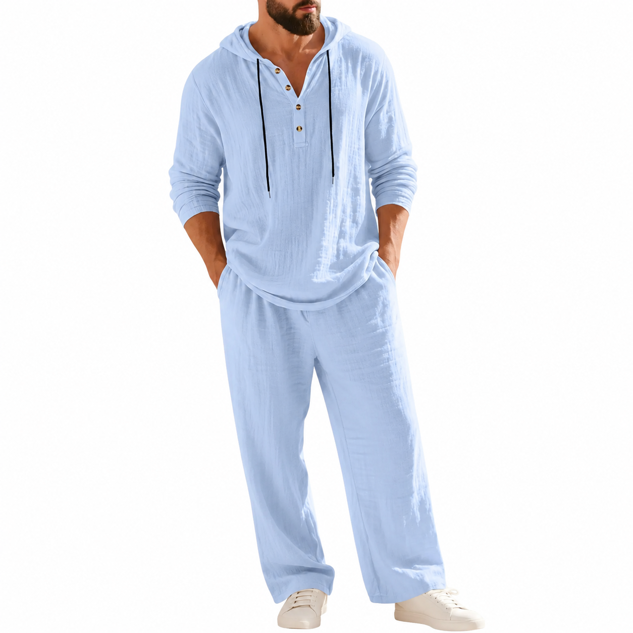 🔥Linen Men's Hooded Casual Loose Top & Pants 2-Piece Set