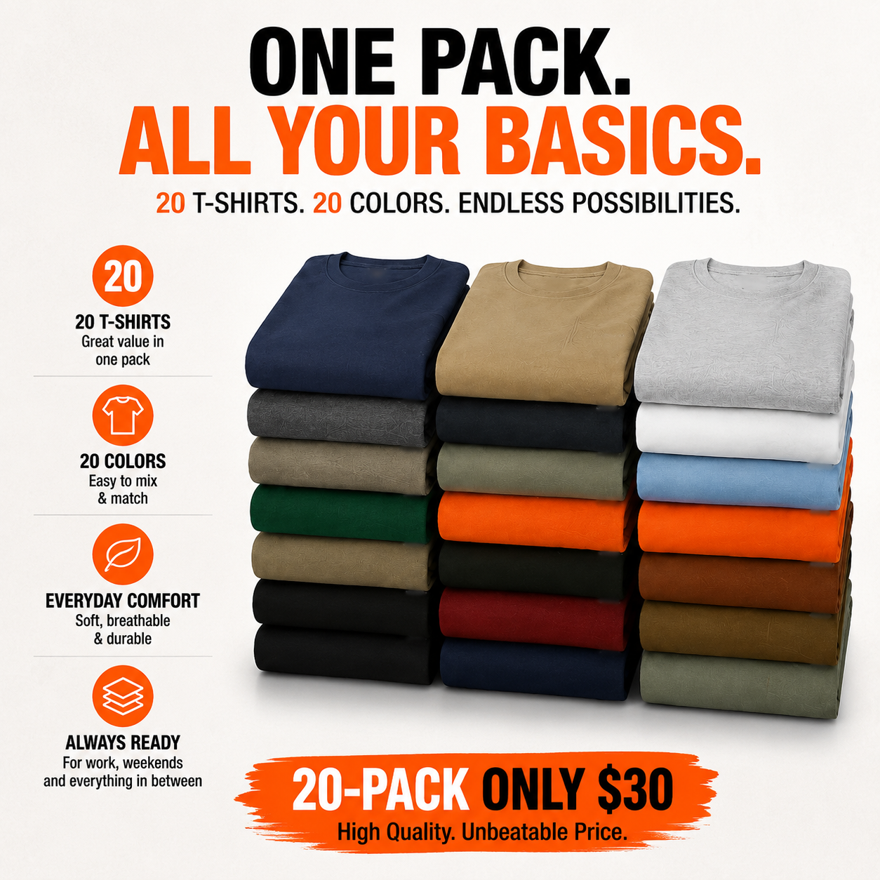 ⭐ Heavyweight Cotton Work T-Shirts 20-Pack Value Bundle