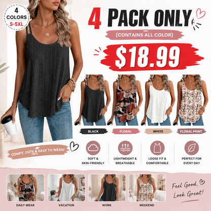 Womens Tank Tops Spaghetti Strap Camisoles Eyelet Embroidery Scoop Neck Tops
