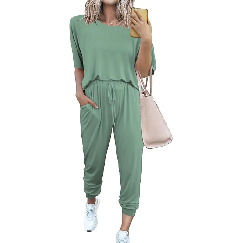 Women's 2-Piece Set Summer Outfits XS-5XL Crew Neck Short Sleeve Tracksuit Jogger Set With Drawstring and Pockets Comfy Lounge Wear
