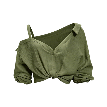 Spring Summer Asymmetric Cold Shoulder Blouse Women