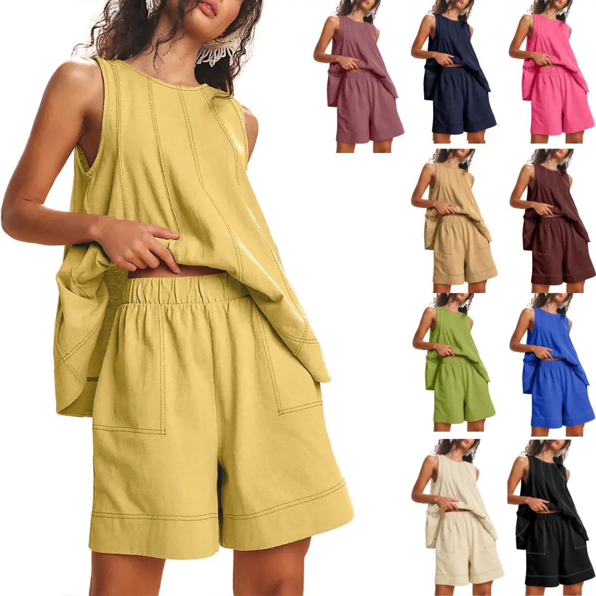 Yeokou Women's 2 Piece Sleeveless Outfit with Shorts