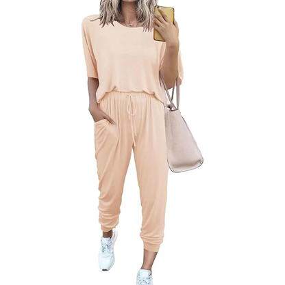 Women's 2-Piece Set Summer Outfits XS-5XL Crew Neck Short Sleeve Tracksuit Jogger Set With Drawstring and Pockets Comfy Lounge Wear