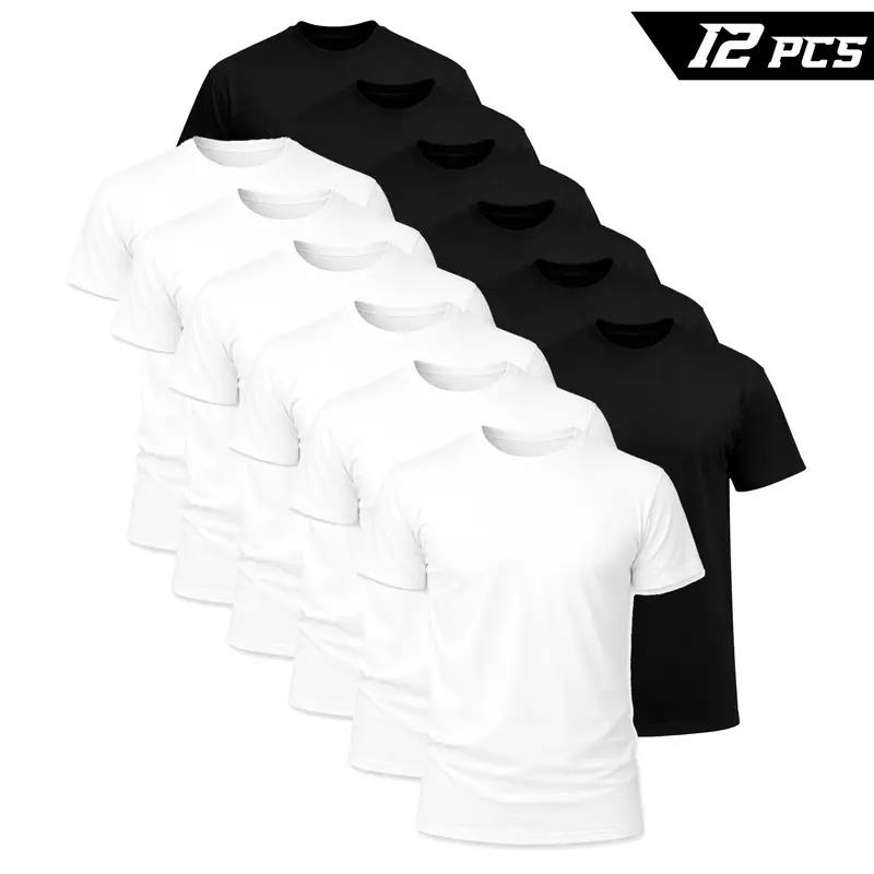 12 Pack Men's Classic Crew Neck T Shirts Soft Short Sleeve Everyday Basics
