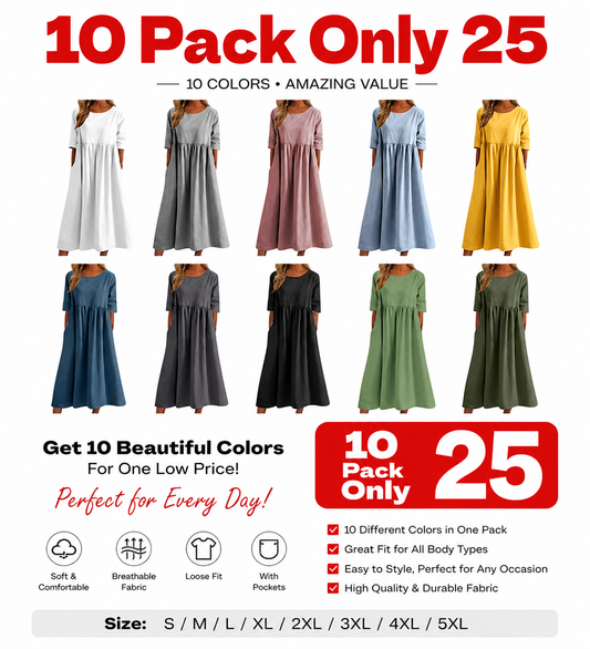 Women’s Summer Cotton Linen Maxi Dress Casual Loose Fit